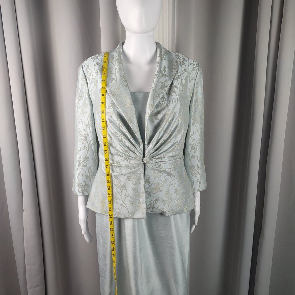 Jessica Howard Evenings 2Pc Sage Jacquard Sheath Dress Jacket Set Size 10 - Picture 7 of 16